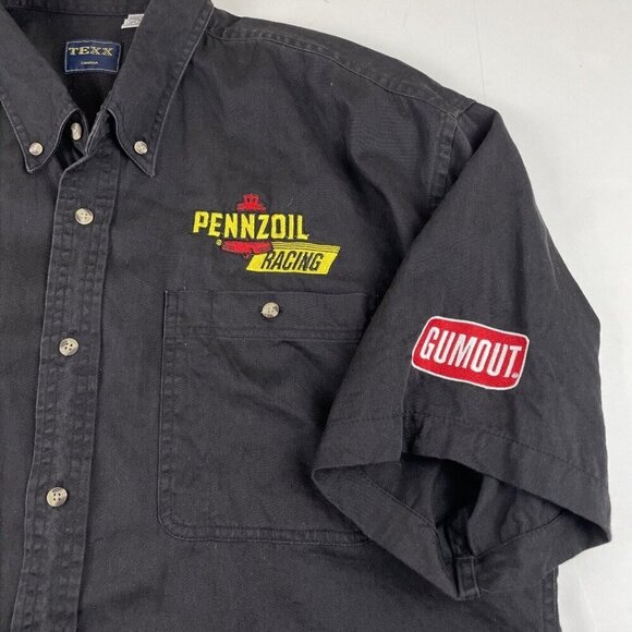 Pennzoil Racing Button Up Shirt Men’s L Short Sleeve Logo Performax 100 Black - Picture 7 of 9